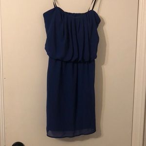 Strapless blue mini dress